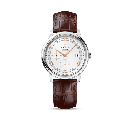 Omega O42413402102002 DeVille Leather Silver PWR Roman Numbers 