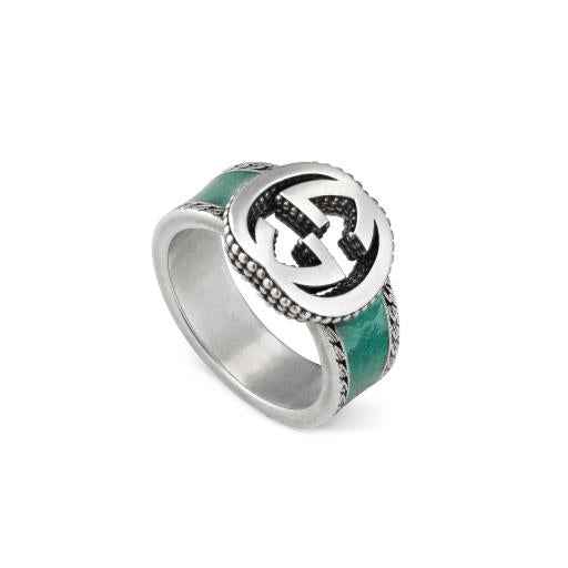 Interlocking Anello Argento Smalto Turchese
